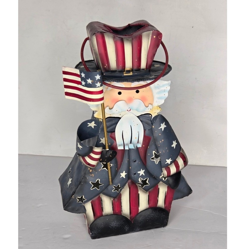 Home Interiors Vintage Uncle Sam Tealight Candle Holder Tin Metal Lantern Decor
